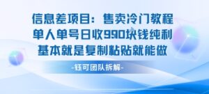 信息差项目：售卖冷门教程单人单号日收9张纯利基本就是复制粘贴就能做-知识创作
