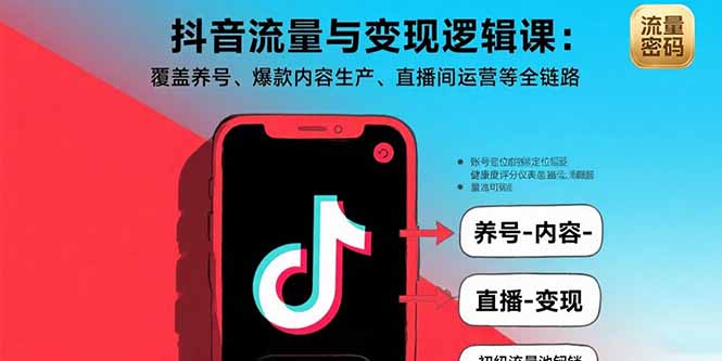 抖音流量与变现逻辑课：覆盖养号、爆款内容生产、直播间运营等全链路-知识创作