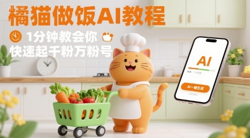 有趣的橘猫买菜做饭视频，用AI一键搞定，1分钟教会你，快速起千粉万粉号-知识创作