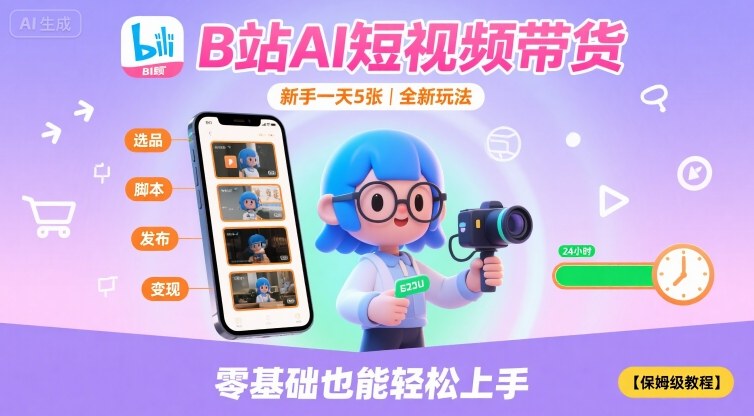 B站AI短视频带货，新手一天5张，全新玩法【保姆级教程】-知识创作