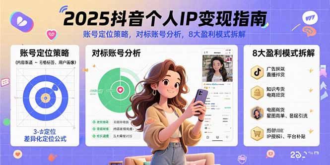 2025抖音个人IP变现指南，账号定位策略，对标账号分析，8大盈利模式拆解-知识创作