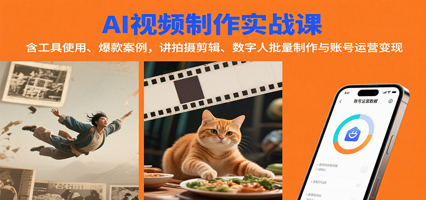 AI视频制作实战：含工具使用、爆款案例，讲拍摄剪辑、数字人批量制作与账号运营变现-知识创作
