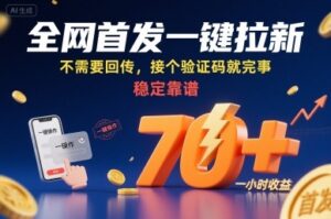 全网首发一键拉新项目，不需要回传，接个验证码就完事，稳定靠谱，一小时收益70+【揭秘】-知识创作