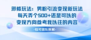 邪修玩法：男粉引流变现新玩法每天弄个5张还是可以的变现方向参考我以往的内容-知识创作
