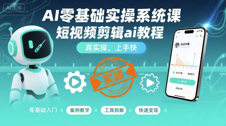 AI零基础实操系统课，短视频剪辑ai教程，真实操，上手快-知识创作