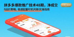 拼多多爆款推广技术48期，净成交与出价策略，极速起量时机判断实操指南-知识创作