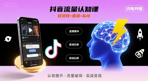 抖音流量认知课，短视频+直播+私域，认知提升，闪电开悟-知识创作