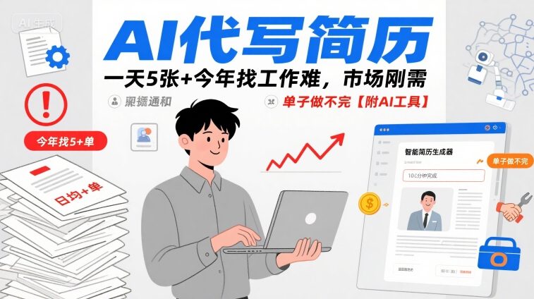 AI代写简历，一天5张+今年找工作难，市场刚需，单子做不完【附AI工具】-知识创作