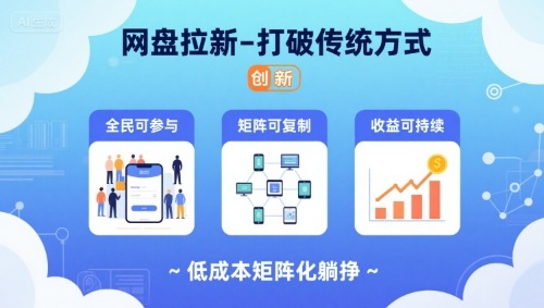 网盘拉新-打破传统方式，低成本矩阵化躺挣，全民可参与、矩阵可复制、收益可持续【揭秘】-知识创作