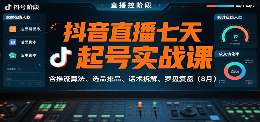 抖音直播七天起号实战课：含推流算法、选品排品、话术拆解、罗盘复盘(8月)-知识创作