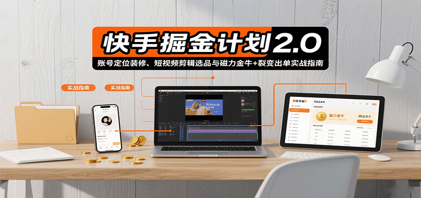 快手掘金计划2.0，账号定位装修、短视频剪辑选品与磁力金牛+裂变出单实战指南-知识创作