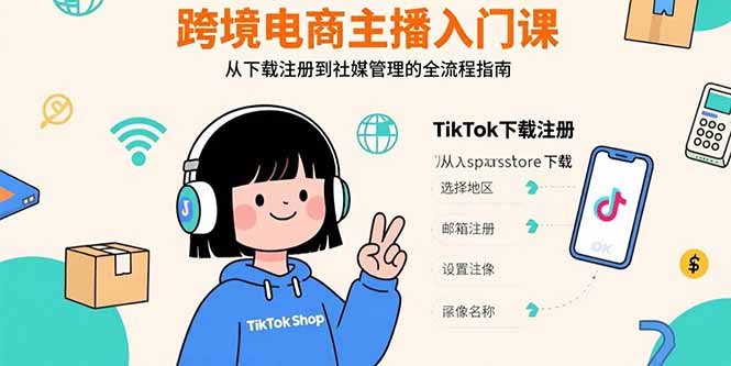 跨境电商主播入门课，TikTok下载注册，支付工具配置，社媒账号管理全流程-知识创作