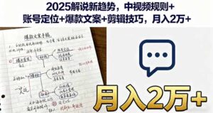 2025解说新趋势，中视频规则+账号定位+爆款文案+剪辑技巧，月入2万+-知识创作