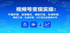 视频号变现实操，含开通步骤、变现模式、爆款打造、私域积累、IP打造及流量提升等-知识创作