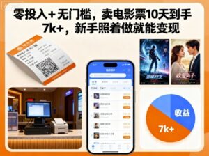 零投入+无门槛，卖电影票10天到手7k+，新手照着做就能变现【揭秘】-知识创作