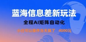 蓝海信息差新玩法，全程AI矩阵自动化小白可以操作当天搞了1k+-知识创作