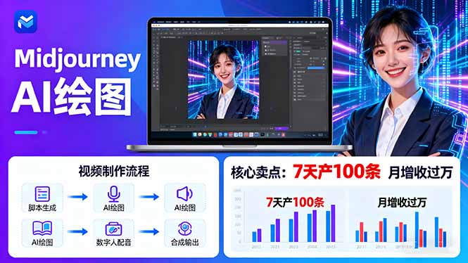 AI绘图照片开口说话视频制作：Midjourney+数字人，7天产100条月增收过万-知识创作