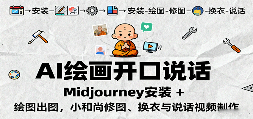 AI绘画开口说话，Midjourney安装 + 绘图出图，小和尚修图、换衣与说话视频制作-知识创作