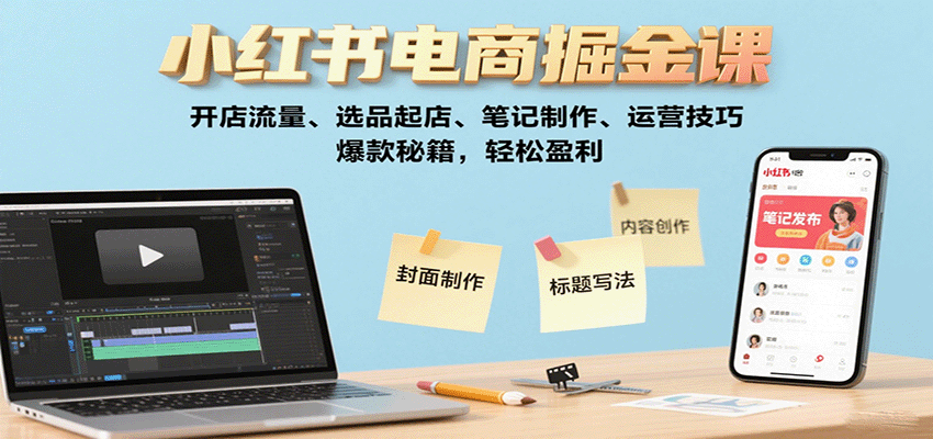 小红书电商掘金课：开店流量、选品起店、笔记制作、运营技巧，爆款秘籍，轻松盈利-知识创作
