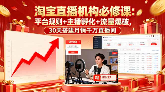 淘宝直播机构必修课：平台规则/主播孵化/流量爆破,30天搭建月销千万直播间-知识创作