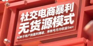 社交电商暴利无货源模式：从种子用户到盈利爆破，单账号月均收益5w+-知识创作