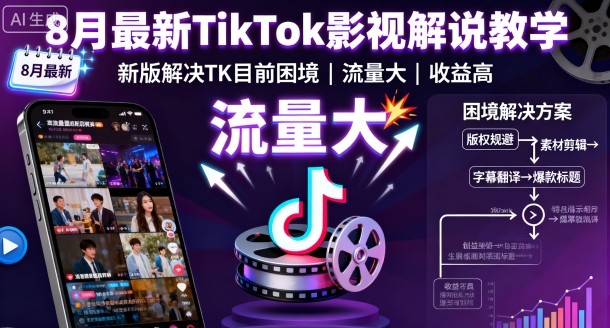 8月最新TikTok影视解说教学，新版解决TK目前困境，流量大，收益高-知识创作