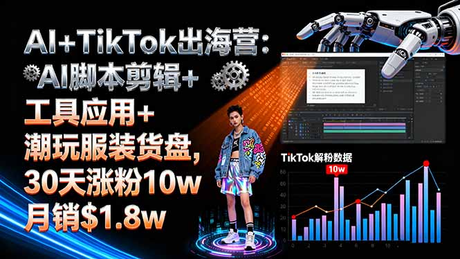 AI+TikTok出海营:AI脚本剪辑+工具应用+潮玩服装货盘,30天涨粉10w月销$1.8w-知识创作