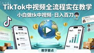 TikTok中视频全流程实操教学，小白做tk中视频，日入百刀-知识创作