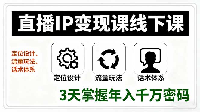 直播IP变现课线下课，定位设计、流量玩法、话术体系，3天掌握年入千万密码-知识创作