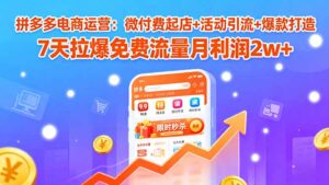 拼多多电商运营：微付费起店+活动引流+爆款打造 7天拉爆免费流量月利润2w+-知识创作