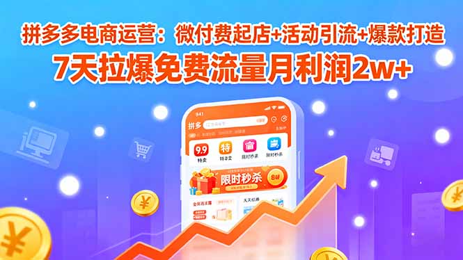 拼多多电商运营：微付费起店+活动引流+爆款打造 7天拉爆免费流量月利润2w+-知识创作