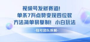 视频号发财赛道单条7W点赞变现四位数方法简单易复制小白玩法-知识创作
