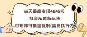 当天最高变现1k+，抖音私域新玩法，可矩阵可批量复制-知识创作