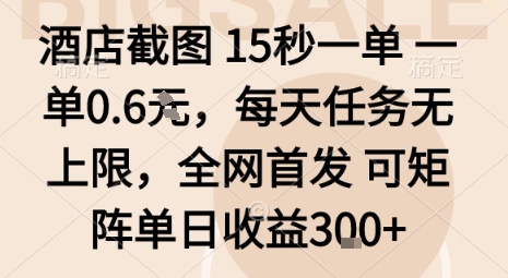 酒店截图15秒一单，一单0.6米，每天任务无上限，全网首发可矩阵单日收益3张【揭秘】-知识创作