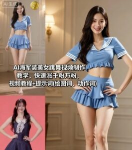 AI海军装美女跳舞视频制作教学，快速涨千粉万粉，视频教程+提示词(绘图词、动作词)-知识创作