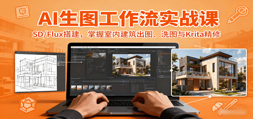 AI生图工作流实战课：SD/Flux搭建，掌握室内建筑出图、洗图与Krita精修-知识创作