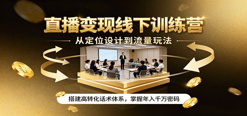 直播变现线下训练营，从定位设计到流量玩法，搭建高转化话术体系，掌握年入千万密码-知识创作