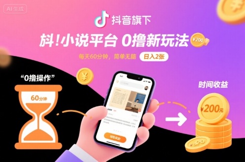 抖音旗下小说平台0撸新玩法，每天挂G60分钟，简单无脑，日入2张【揭秘】-知识创作