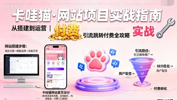 卡哇猫·网站项目，网站搭建与运营以及引流跳转付费-知识创作