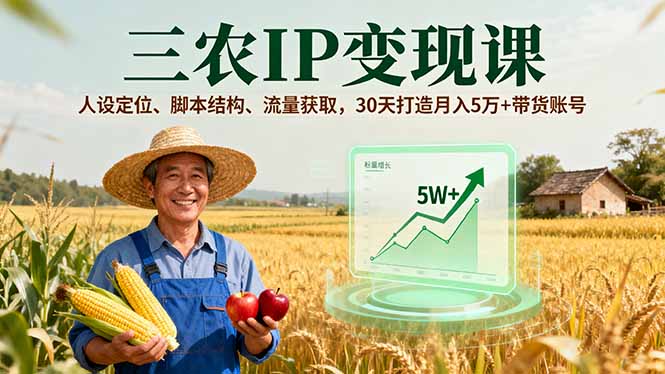 三农IP变现课，人设定位、脚本结构、流量获取，30天打造月入5万+带货账号-知识创作