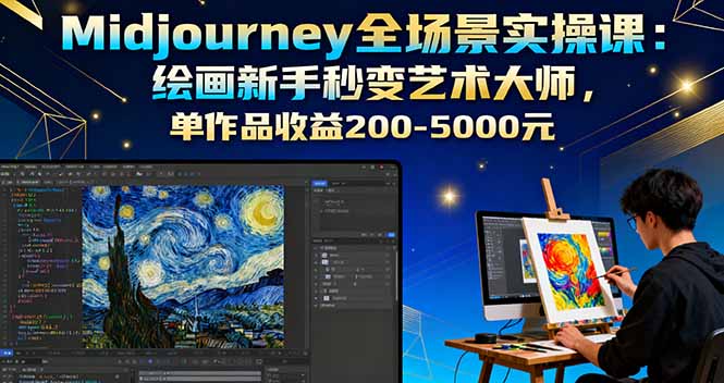 Midjourney全场景实操课：绘画新手秒变艺术大师，单作品收益200-5000元-知识创作