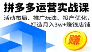 拼多多运营实战课，活动布局、推广玩法、投产优化，打造月入3w+赚钱店铺-知识创作