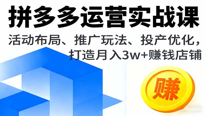 拼多多运营实战课，活动布局、推广玩法、投产优化，打造月入3w+赚钱店铺-知识创作