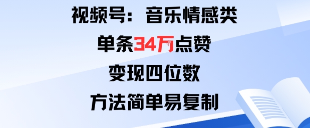 视频号分成计划新玩法：音乐情感类单条34W点赞，变现四位数，方法简单易复制-知识创作