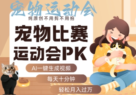 AI一键生成宠物比赛运动会PK视频，纯原创不用剪不用拍，每天十分钟，轻松月入过1W+-知识创作