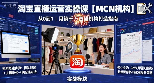 淘宝直播运营实操课【MCN机构】，从0到1做一家月销千W的直播机构-知识创作