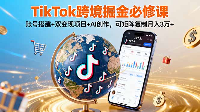 TikTo跨境掘金必修课，账号搭建+双变现项目+AI创作，可矩阵复制月入3万+-知识创作