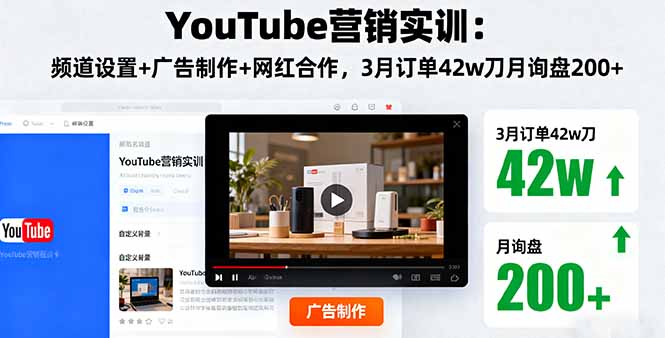 YouTube营销实训：频道设置+广告制作+网红合作，3月订单42w刀月询盘200+-知识创作
