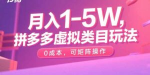 月入1-5W，拼多多虚拟类目玩法，0成本，可矩阵操作-知识创作