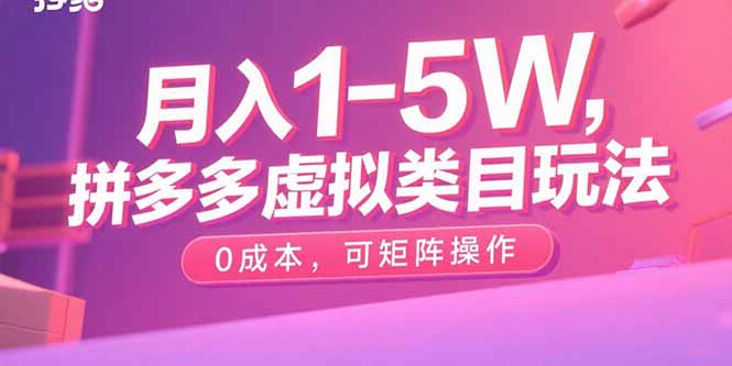 月入1-5W，拼多多虚拟类目玩法，0成本，可矩阵操作-知识创作